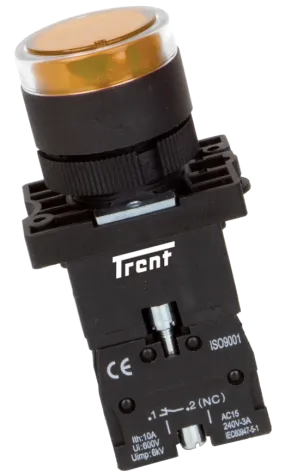 TRIB-22D-Y-240, 22mm LED Pushbutton & Indicator Amber 240VAC, Plastic, IEC60947-5-1
