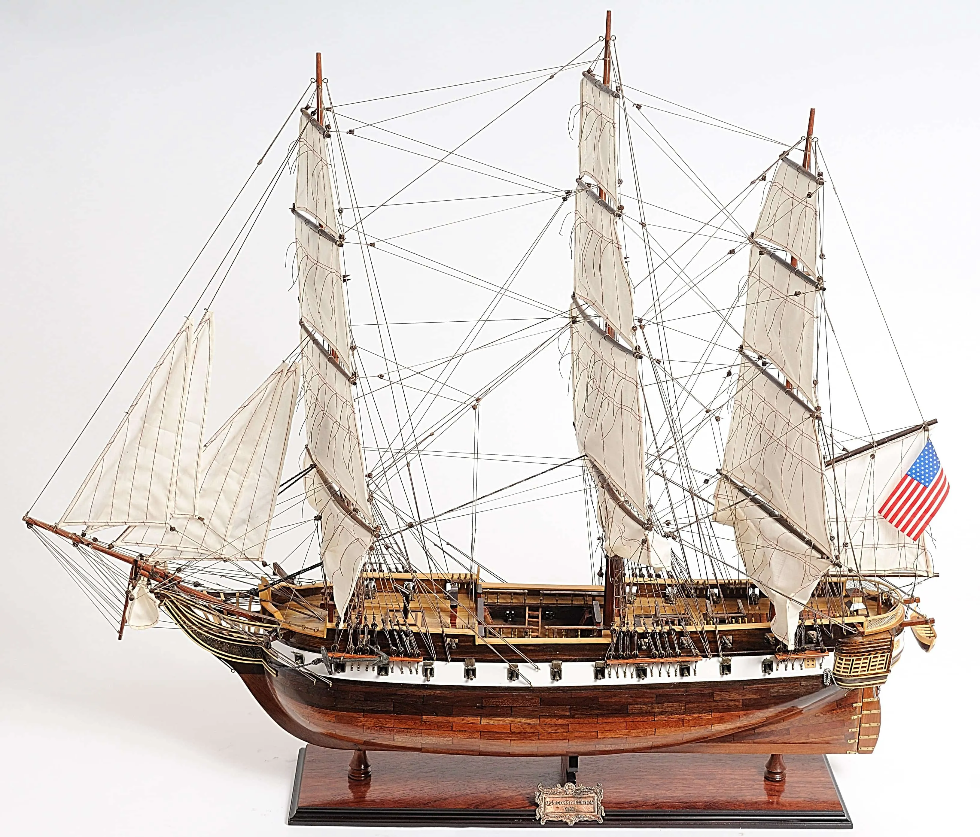 United States Navy USS Constellation Tall Ship  Wood Model Sailboat Assembled