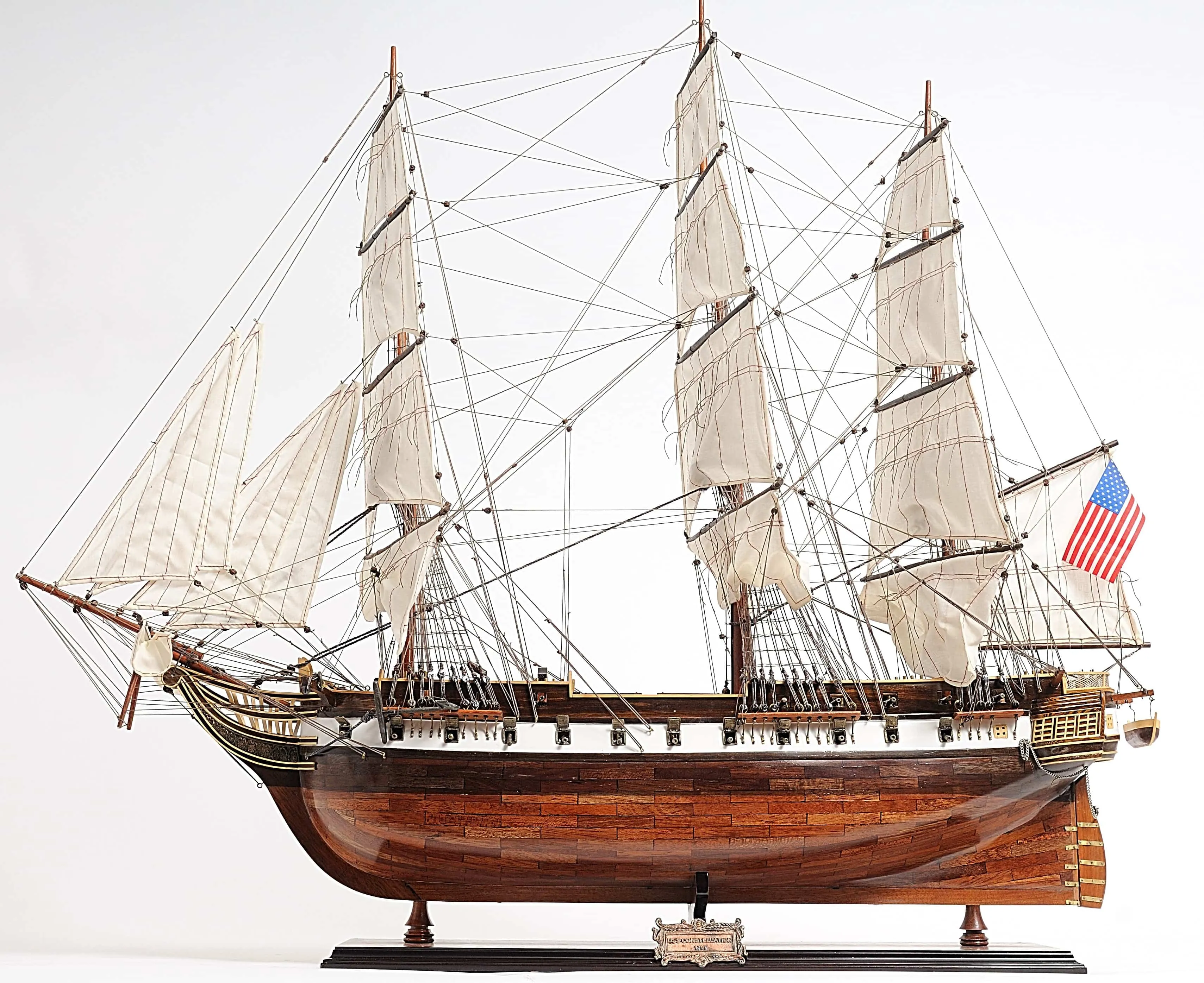 United States Navy USS Constellation Tall Ship  Wood Model Sailboat Assembled