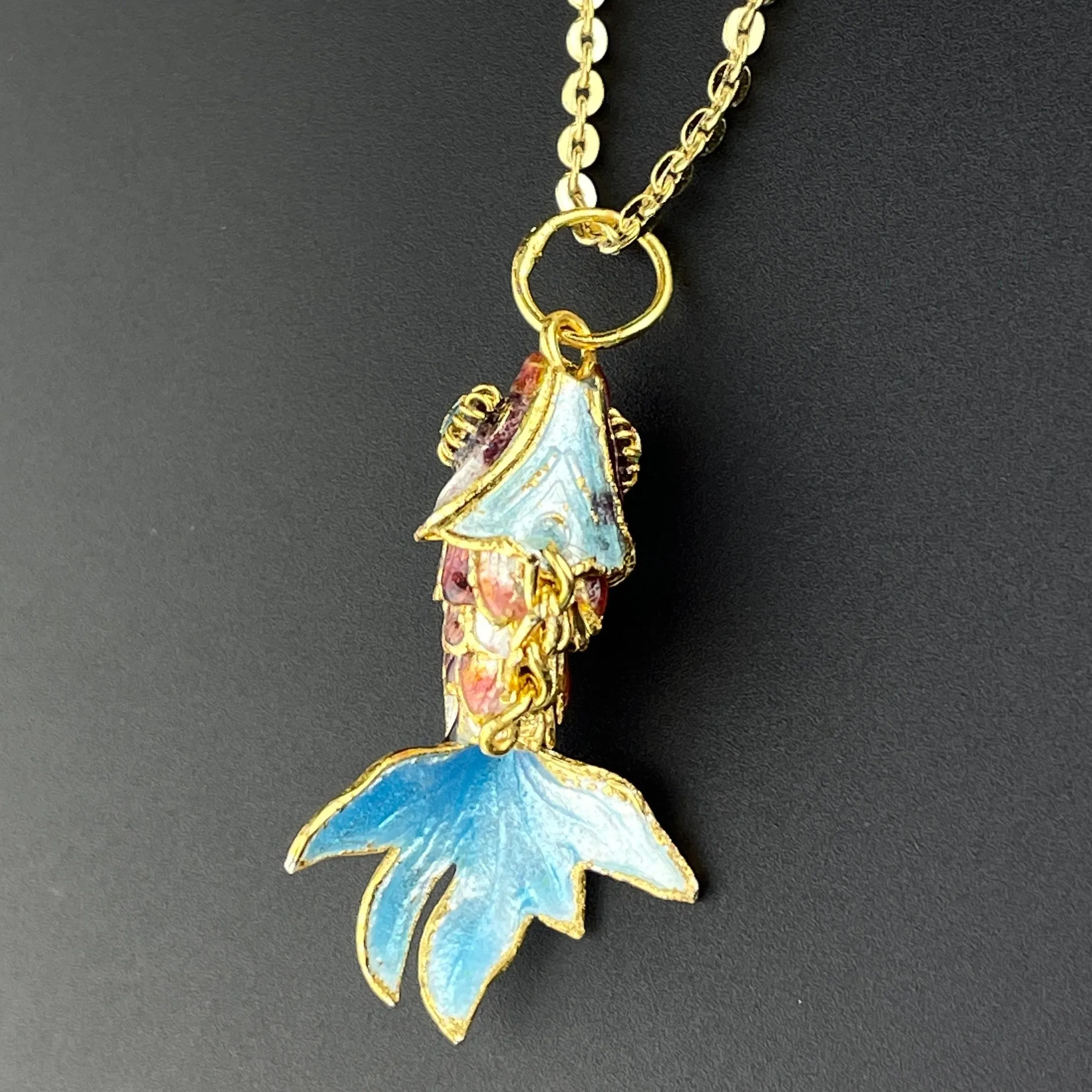 Vintage Purple Enamel Koi Articulated Fish Pendant Necklace