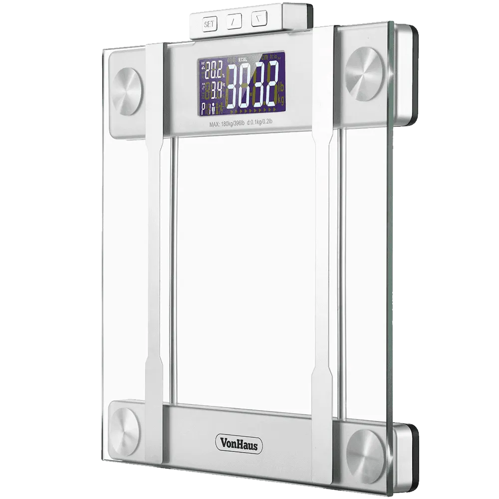 VonHaus Body Fat Scales 400lb Weight Capacity Hydration Monitor Composition Analyser Bathroom Scales