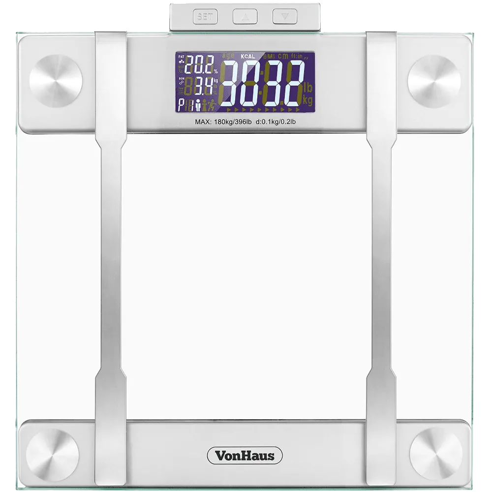 VonHaus Body Fat Scales 400lb Weight Capacity Hydration Monitor Composition Analyser Bathroom Scales